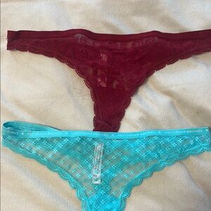Victoria's Secret Lace Thong Set - Burgundy and Teal nwot